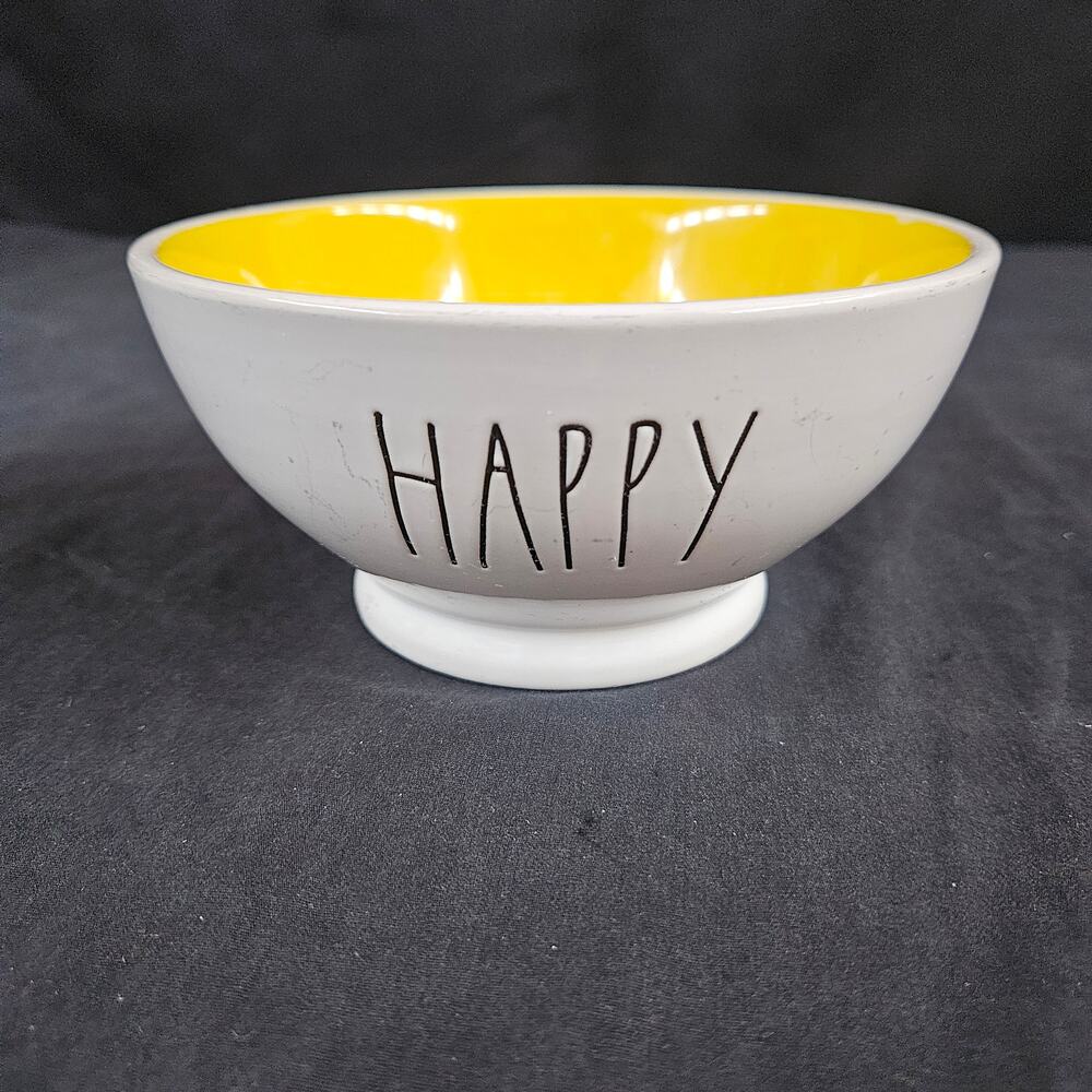 Rae Dunn‎ Artisan Collection Happy Yellow White Cereal Bowl Farmhouse